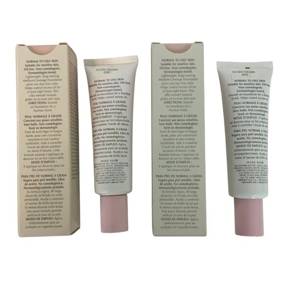 Mary Kay Medium Coverage Foundation Ivory 202 Two Tubes 1 oz Normal To Oily Skin - Picture 2 of 7
